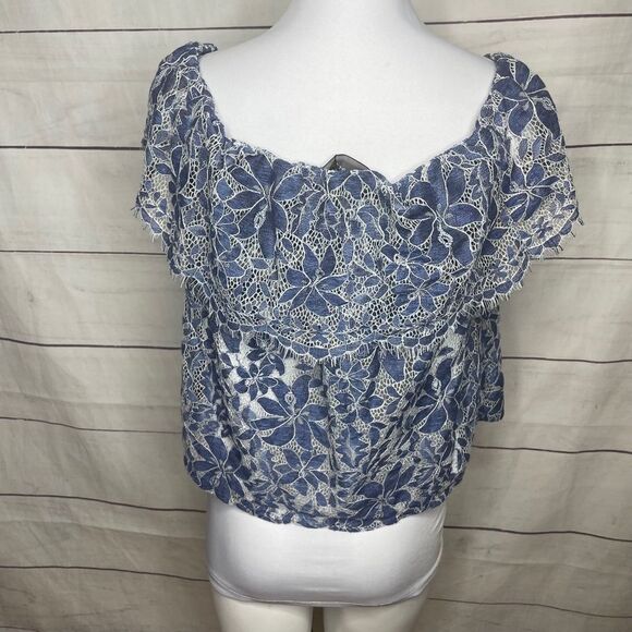 Code x Mode blue white lace off shoulder crop top medium - Picture 5 of 8